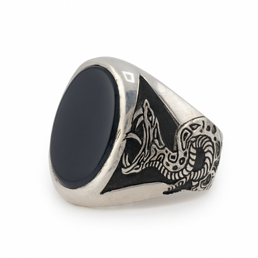 Onyx Snake Oval Ring - 950 Silver